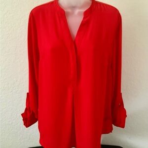 The Limited Red Long Sleeve‎ V-Neck Blouse Top Career Office-SIZE: MNEW